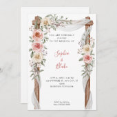 国素朴フローラ結婚のアーチホワイト結婚ズ 招待状 (正面/裏面)