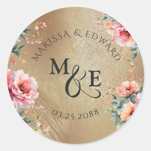 国素朴フローラ金ゴールド結婚式の引き出物 ラウンドシール (正面)