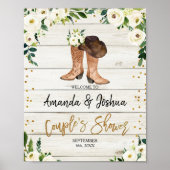 国素朴ブーツ夫婦のシャワー歓迎サイン ポスター (正面)