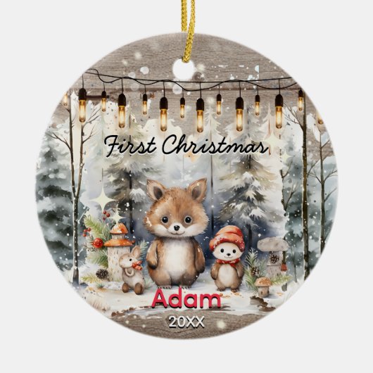 国素朴ベビー初めてのクリスマスベビーベア セラミックオーナメント (正面)