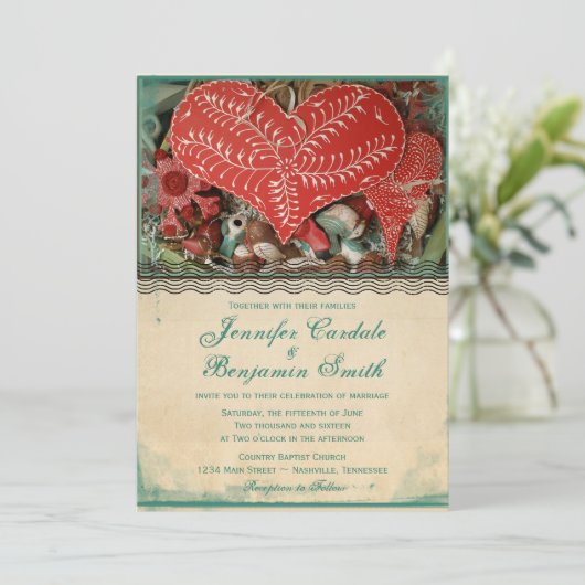 国素朴ヴィンテージハート結婚式招待状 招待状 (スタンド正面)