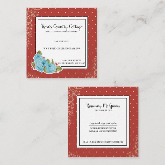 国素朴ヴィンテージバラ名刺 スクエア名刺 (正面/裏面)