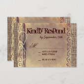 国素朴ヴィンテージバーラップウェディングRSVPカード 出欠カード (正面/裏面)