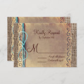 国素朴ヴィンテージバーラップウェディングRSVPカード 出欠カード (正面/裏面)