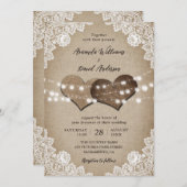 国素朴ヴィンテージバーラップフローラレース結婚ズ 招待状 (正面/裏面)
