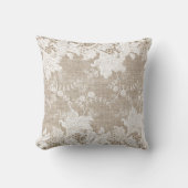 国素朴ヴィンテージベージュブルラップとホワイトレース クッション (正面)