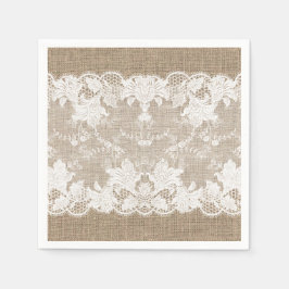 国素朴ヴィンテージベージュブルラップとホワイトレース スタンダードカクテルナプキン