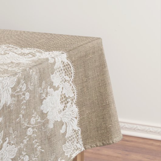国素朴ヴィンテージベージュブルラップとホワイトレース テーブルクロス (インサイチュ)