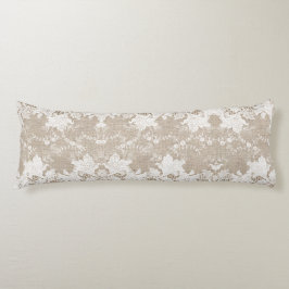 国素朴ヴィンテージベージュブルラップとホワイトレース ボディピロー