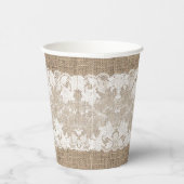 国素朴ヴィンテージベージュブルラップとホワイトレース 紙コップ (右)