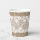 国素朴ヴィンテージベージュブルラップとホワイトレース 紙コップ (正面)