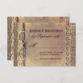 国素朴ヴィンテージ紙バーラップウェディングRSVP 出欠カード (正面/裏面)