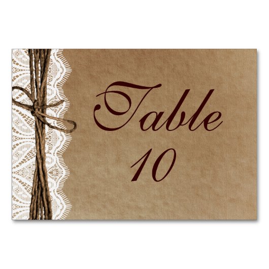国素朴ヴィンテージ紙結婚のテーブルカード テーブルナンバー (正面)