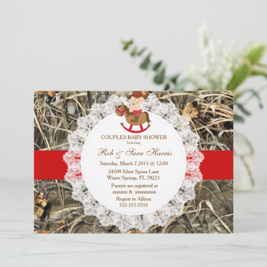 国素朴ヴィンテージ迷彩柄ベビーシャワー招待状 招待状 (スタンド正面)
