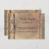 国素朴ヴィンテージBurlap Weding RSVPカードV2 出欠カード (正面/裏面)