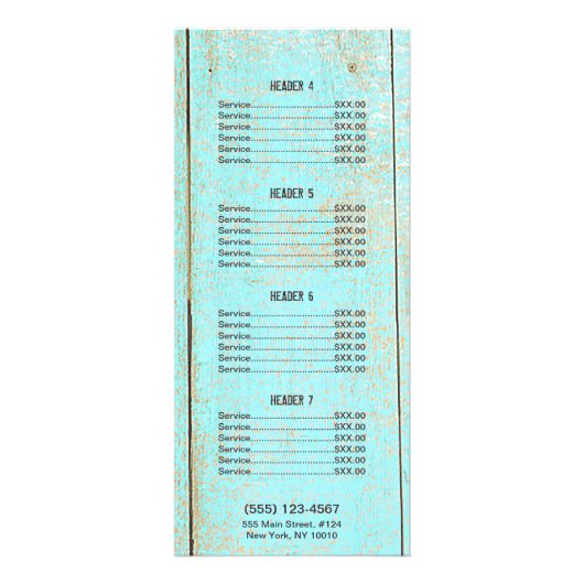 国素朴再生木材の価格リストメニュー ラックカード (裏面)