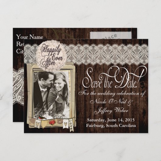 国素朴写真の日付のカー結婚ドを保存 案内ポストカード (正面/裏面)