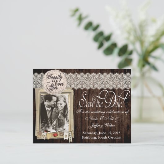 国素朴写真の日付のカー結婚ドを保存 案内ポストカード (スタンド正面)