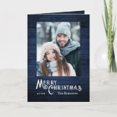 国素朴写真スタイリッシュブルーウッドプランクプリント シーズンカード (正面)