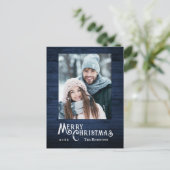 国素朴写真スタイリッシュブルーウッドプランクプリント シーズンポストカード (スタンド正面)