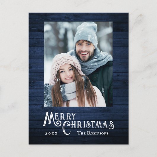 国素朴写真スタイリッシュブルーウッドプランクプリント シーズンポストカード (正面)