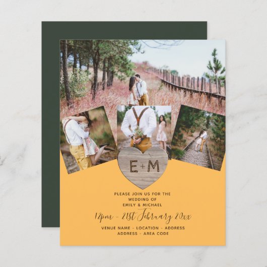 国素朴写真彫刻ハートモノグラム結婚ズ (正面/裏面)