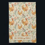 国素朴名農場 キッチンタオル<br><div class="desc">鶏や花が付いた可愛い田舎農園のキッチンタオルと、あなたの家族の名前とヴィーベ自然ー。</div>