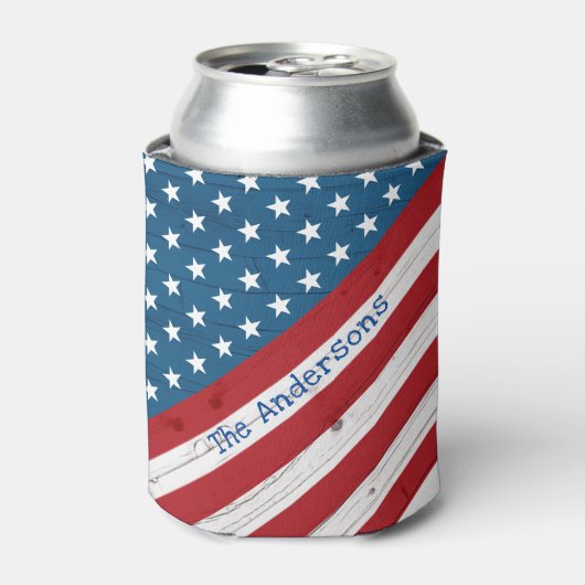 国素朴国の愛国的スターストライプズ米国国旗 缶クーラー (缶正面)
