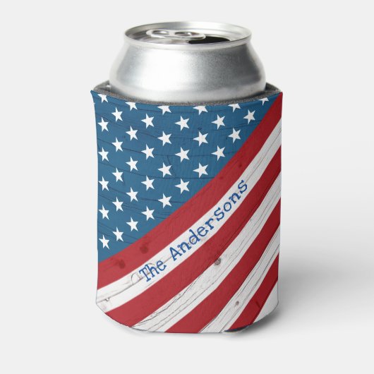 国素朴国の愛国的スターストライプズ米国国旗 缶クーラー (缶裏面)