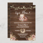 国素朴女性のカーボーイフローラ誕生日招待状 招待状 (正面/裏面)