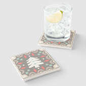 国素朴幾何学的カラフル松の木 ストーンコースター (横)