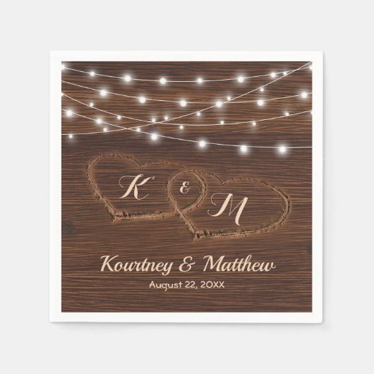 国素朴彫り木材ハート結婚ズ スタンダードカクテルナプキン (正面)