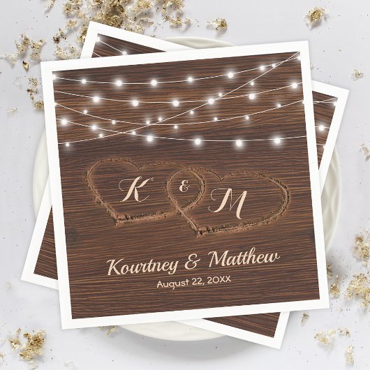 国素朴彫り木材ハート結婚ズ スタンダードカクテルナプキン