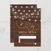 国素朴彫り木材ハート結婚式RSVP 出欠カード (正面/裏面)