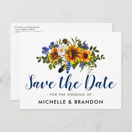 国素朴日付の保存 | ネイビー&イエロー 案内ポストカード (正面/裏面)