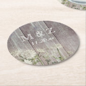 国素朴暗黒木材結婚の ラウンドペーパーコースター (アングル)