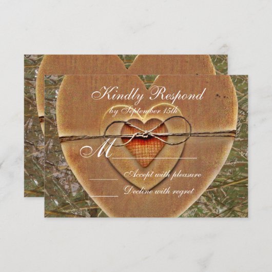 国素朴木造ハート迷彩柄結婚式場 出欠カード (正面/裏面)