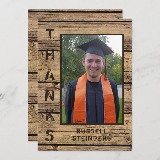 国素朴材卒業写真感謝してい サンキューカード (正面/裏面)