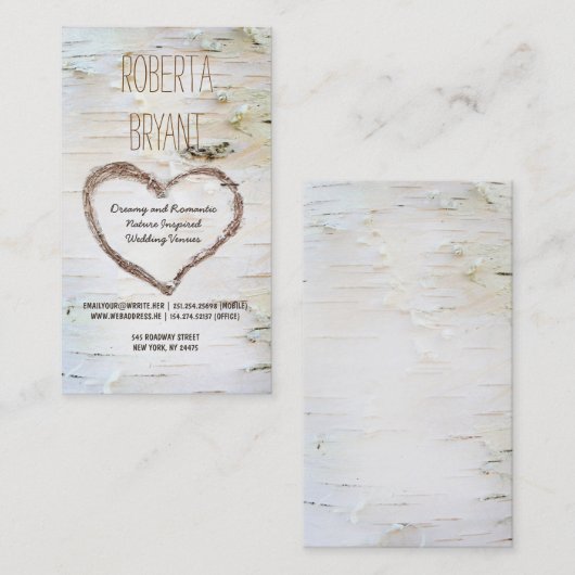 国素朴樺の木ツリーハート彫刻 名刺 (正面/裏面)