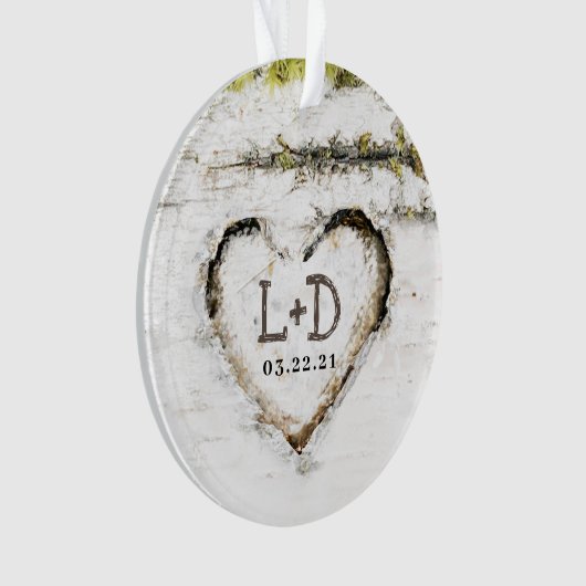国素朴樺の木ツリーハート結婚のイニシャル オーナメント (正面)