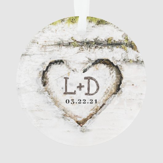 国素朴樺の木ツリーハート結婚のイニシャル オーナメント (裏面)