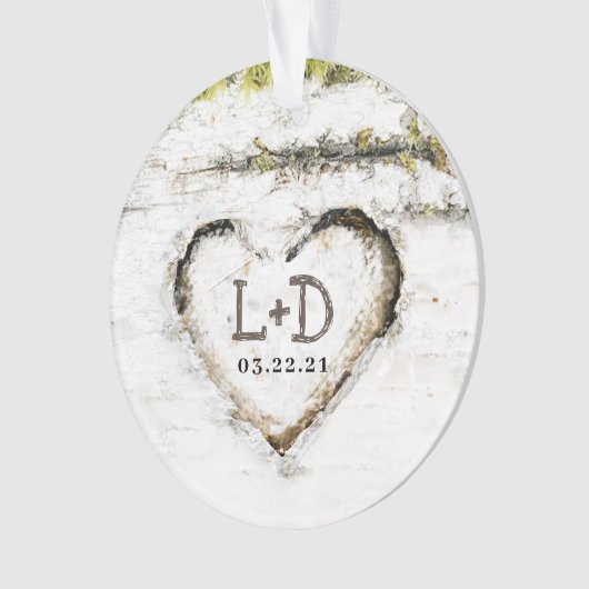 国素朴樺の木ツリーハート結婚のイニシャル オーナメント (正面)