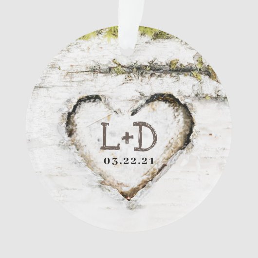国素朴樺の木ツリーハート結婚のイニシャル オーナメント (正面)