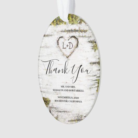 国素朴樺の木ツリーハート結婚の感謝 オーナメント (正面)