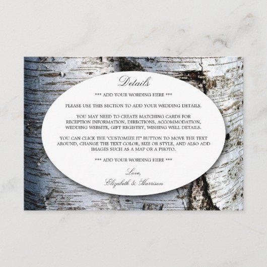 国素朴樺の木ツリー結婚の詳細挿入 エンクロージャーカード (正面)