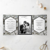 国素朴樺の木樹皮写真結婚の 三つ折り招待状 (内部)