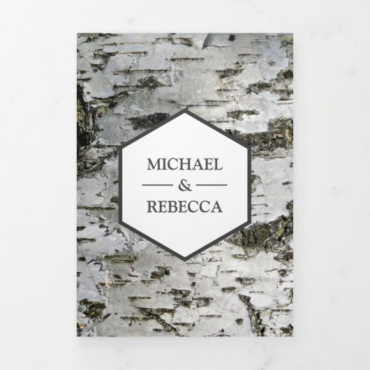 国素朴樺の木樹皮写真結婚の 三つ折り招待状 (カバー)