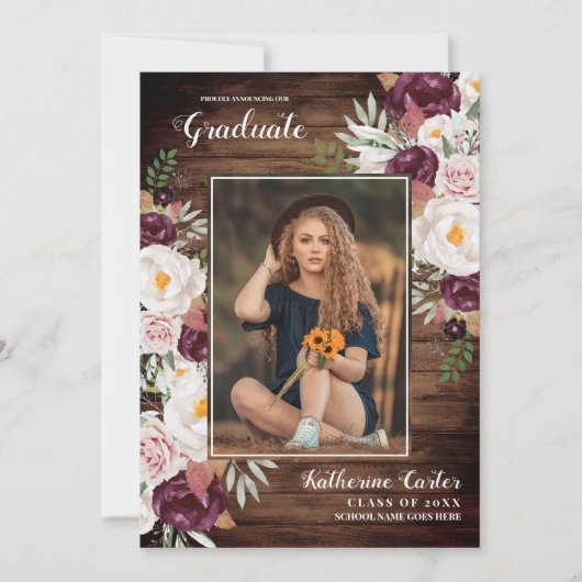 国素朴水色フローラ卒業 招待状 (正面)