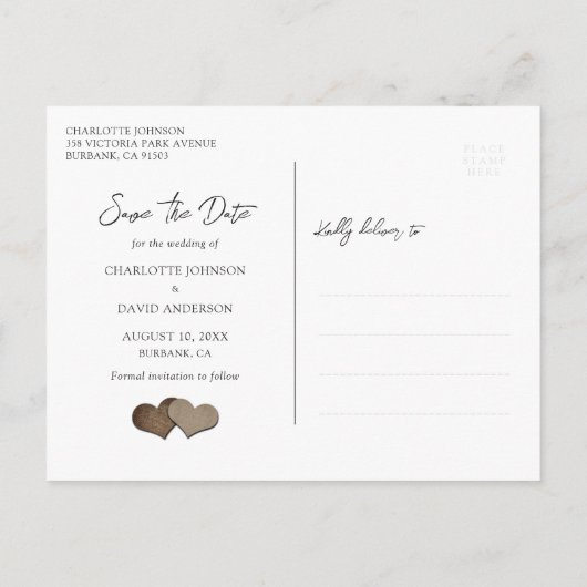 国素朴海軍ブルーウェディング日付を保存 案内ポストカード (裏面)