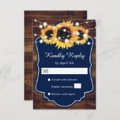 国素朴海軍ブルーウッドサンフラワー結婚ズ 出欠カード (正面/裏面)